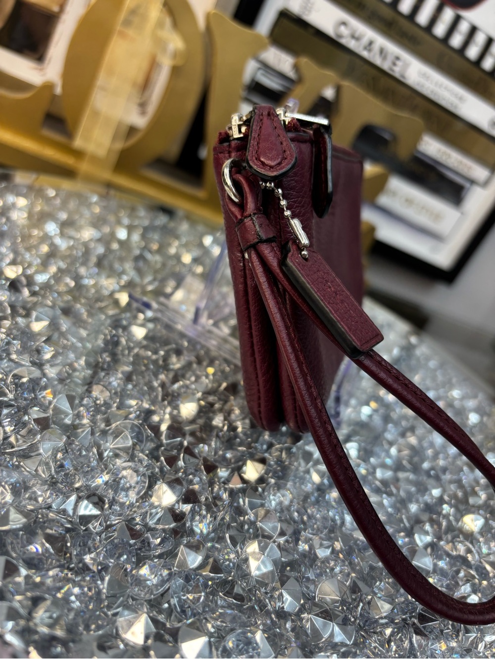 Coach Leather Wristlet Pouch - Burgundy - Picture 4 of 9